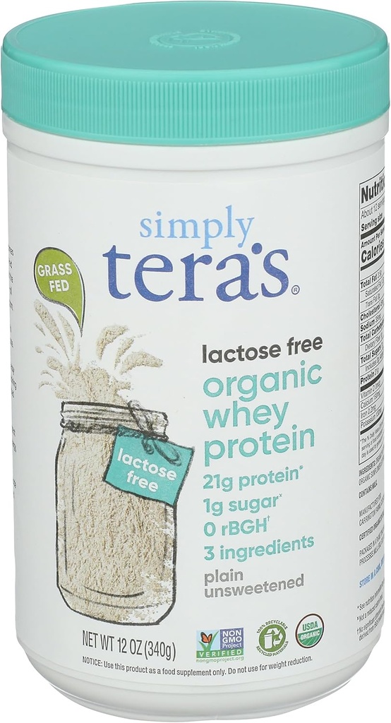 Simplemente Tera's Organic Plain Lactose Free Whey Protein, 12 Oz