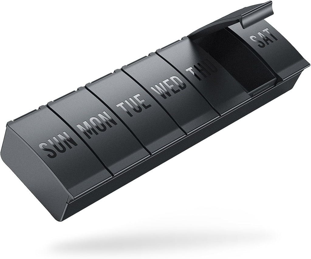 Organizador de píldoras Barhon Grandes organizadores de píldoras semanales, 7 días caja de píldoras viaje para grandes suplementos de vitamina Aceite de pescado, negro