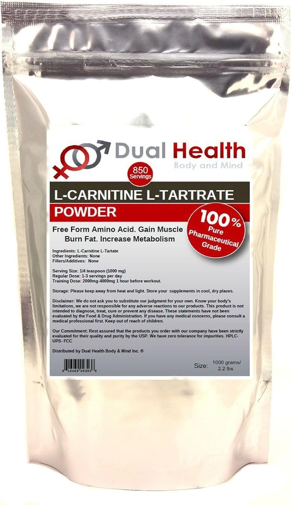 Pure L-Carnitine L-Tartrate Powder (1000 Grams (2.2 lbs)) Bulk Supplements