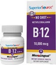 Fuente superior No Shot Methylcobalamin B-12 10000 mcg - Vitamina B-12 para apoyar la producción de energía, la salud cerebral " Wellness general - Tablas sublinguales para la absorción rápida - 30 Tablas de disolución
