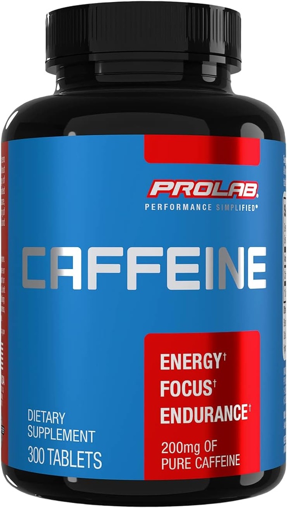 ProLab Caffeine Tablets 200mg - 300ct | Energy Support, Helps Enhance Endurance & Mental Focus, Reduce Fatigue, Pre-Workout, Extra Strength