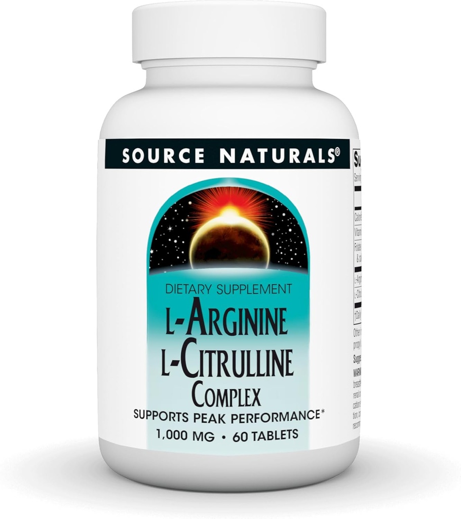 Source Naturals L-Arginine L-Citrulline Complex 1000mg Essential Amino Acid Supplement - 60 Tablets