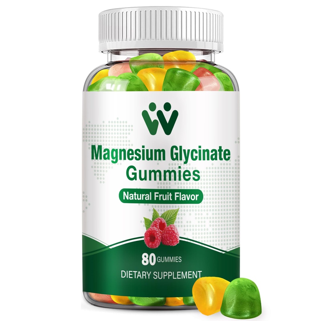 Magnesium Glycinate Gummies for Adults - Sugar Free Magnesium Potassium Suplemento para Calm Mood, Muscle, Bone & Energy Support, 80 Gummies