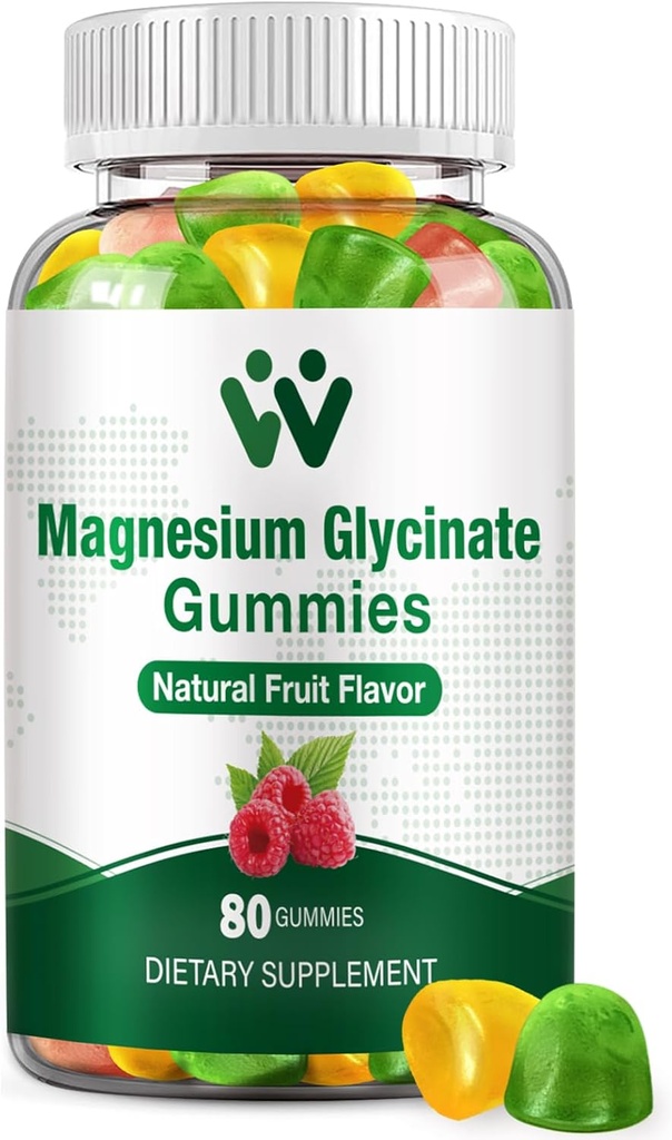 Magnesium Glycinate Gummies for Adults - Sugar Free Magnesium Potassium Suplemento para Calm Mood, Muscle, Bone & Energy Support, 80 Gummies