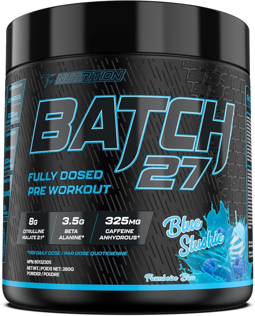 TC Nutrition Batch 27 Pre Workout Powder - 8g Citrulline, 3.5g Beta Alanine, 2.5g Betaine, 325mg Caffeine ANTE Instant Energy, Focus, Pumps, " Strength  durable Nitric Oxide Booster 20 sv (Blue Slushie)
