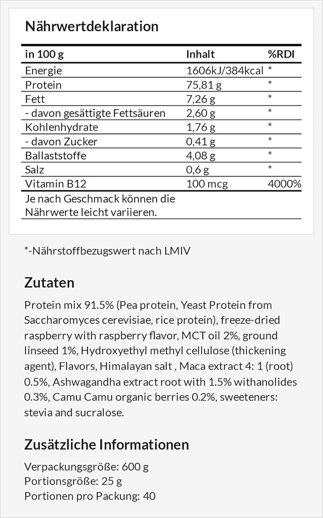 APOLLO'S HEGEMONY Vegan Protein 600g: Proteína de base vegetal con guisantes, arroz y levadura - Rico en ácidos aminoácidos - 24 Servimientos - Suplemento libre vegano y azúcar - Chocolate blanco con sabor a frambuesa