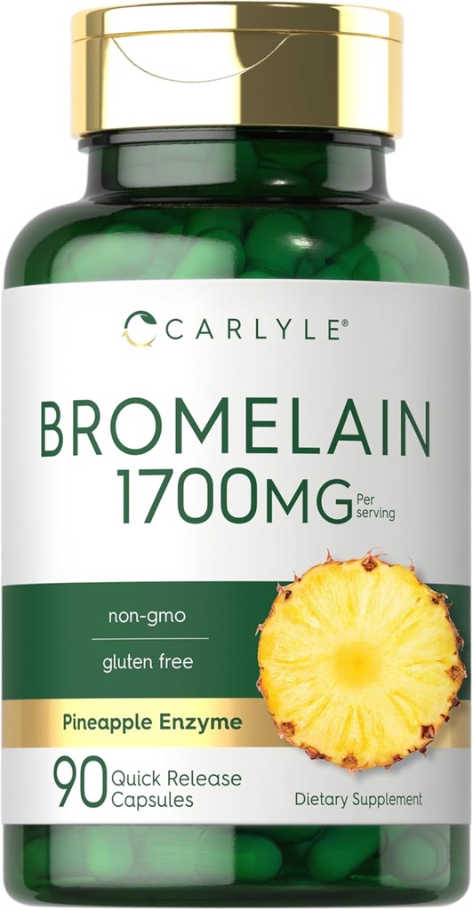 Carlyle Bromelain 1700 mg ← 90 cápsulas ← Pineapple Enzyme Suplemento Silencio No GMO y Gluten Gratis