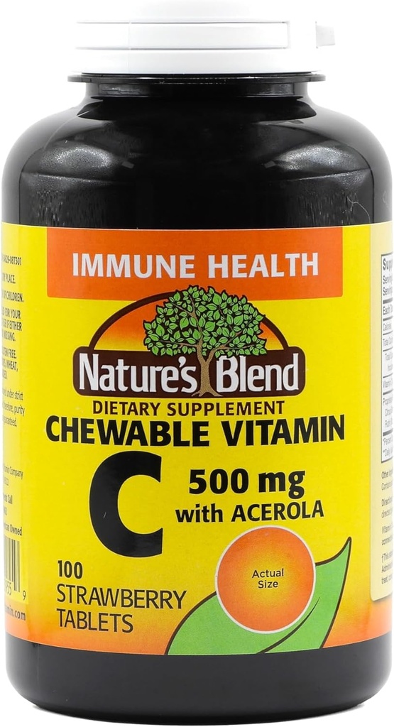 Vitamina C Acerola de color azulado, Fresa 500 mg 100 Tabletas