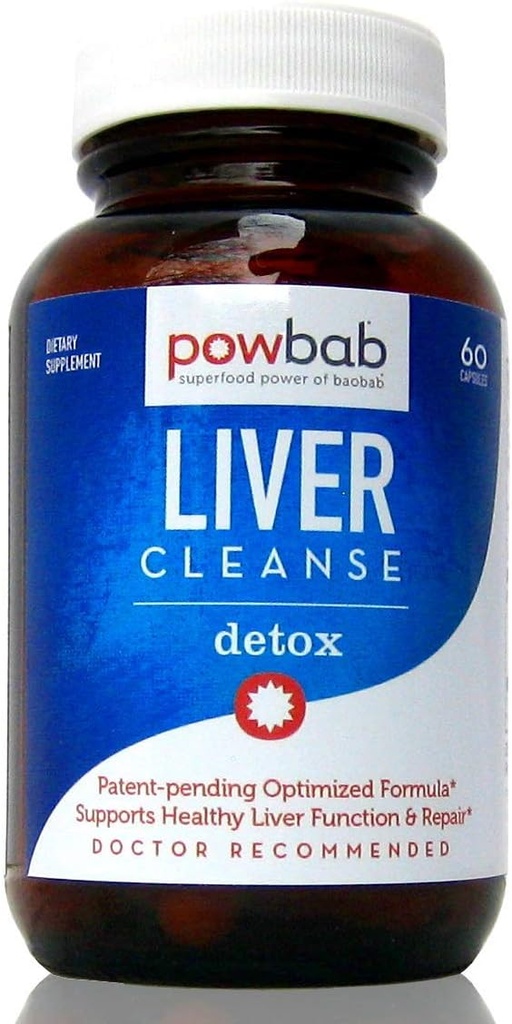 powbab Liver Cleanse Detox. #1 Patent-Pending Optimized Repair Formula. Liver Md Focus Research with Organic Baobab, Beet Root Powder, and Goji. Beats Milk Thistle Silymarin &amp; Dandelion (60 Capsules)