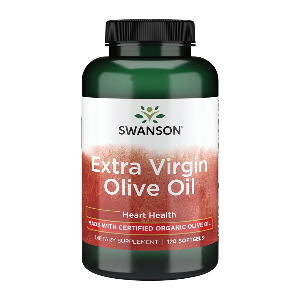 Aceite de oliva virgen extra Swanson - Suplemento natural Apoyo a la salud cardiovascular w / ácidos grasos esenciales - Hecho w / fruta de oliva fría presidida orgánica - (120 Softgels, 1g Cada)