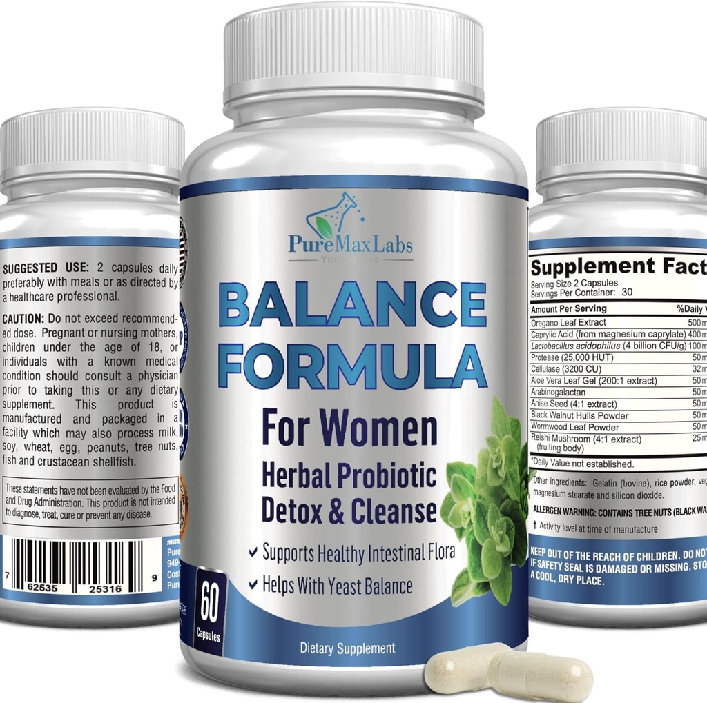 Complejo de equilibrio para las mujeres - para la salud vaginal, herbal detox " Cleanse, Vaginal Probiotics, Supports Healthy Intestinal Flora, Helps with Yeast Infections 60 Capsules
