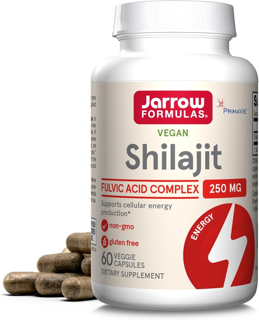 Jarrow Formulas® Shilajit 250 mg, Dietary Supplement, Shilajit Acid Complex for Cellular Energy Production, 60 Veggie Capsules, 60 Day Supply