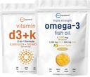 Micro Ingredientes Vitamina D3 5,000iu + K2 100mcg Softgels & Omega-3 Fish Oil 120 Softgels Bundle 2 Pack ← Esencial Sunshine Vitaminas ← Pescado salvaje, Sabor de limón, Burpless