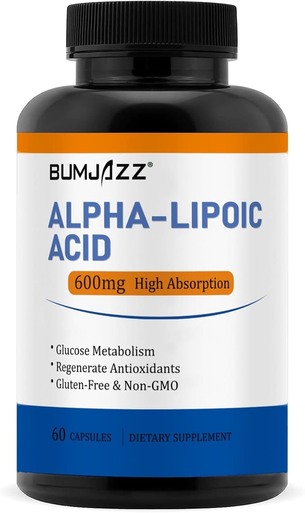 Acid lipoico alfa 600mg, ayuda a apoyar el metabolismo de la glucosa y los antioxidantes regenerados No GMO - Gluten Free - Soy Free - 60 Conde