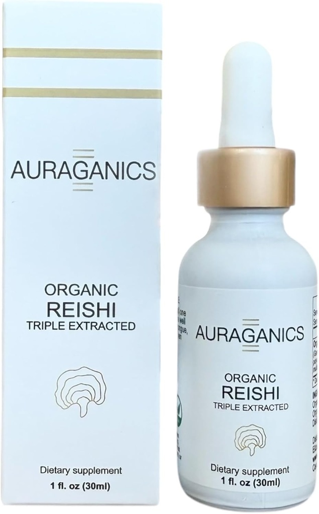 Orgánica Triple Extracted Reishi Mushroom Fruiting Body Tincture Silencio EE.UU. Grown and Certified Orgánica ← Uso para estrés, fatiga e inmunidad ← 1 Month Supply ← Lemon Flavor