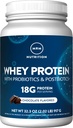 MRM Nutrición Whey Protein ← Chocolate Flavored tención18g Protein Silencioso con 2 probióticos de billón + enzimas digestivas + BCAAs TEN High Absorption + Digestion ANTE Hormona + antibiótico Libre TEN 33 Servimientos
