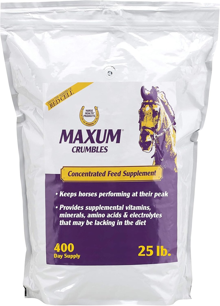 Salud de caballos Maxum Crumbles Suplemento de alimentación concentrada para caballos, proporciona una amplia gama de nutrientes beneficiosos para el atleta equino de hoy 25 libras