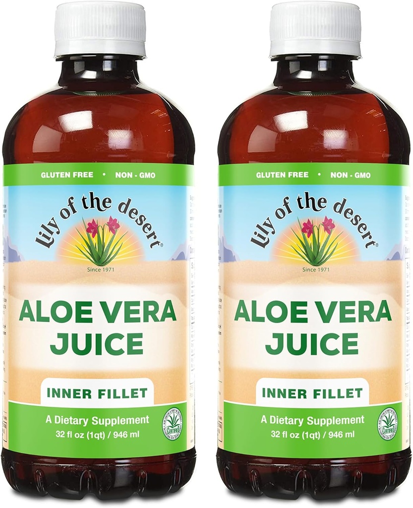 Lily Of The Desert Organic Aloe Vera Juice 2-Pack – Inner Fillet, Natural Gut &amp; Digestive Support, Stomach Relief, 32 Fl Oz Ea