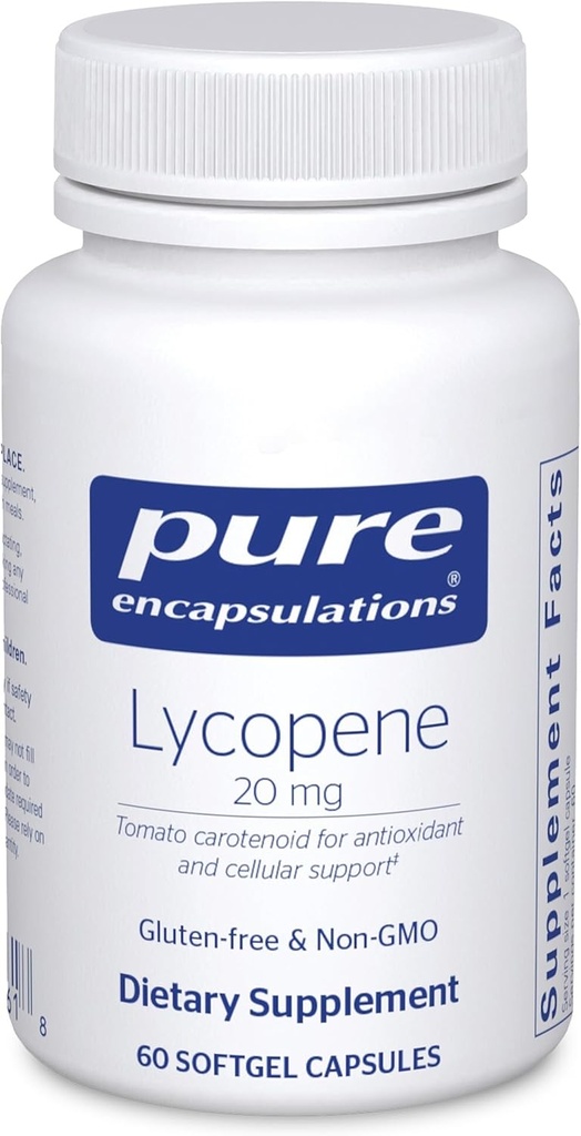 Encapsulaciones puras Lycopene 20 mg Silencioso Suplemento dietético para Soporte Celular y Macular