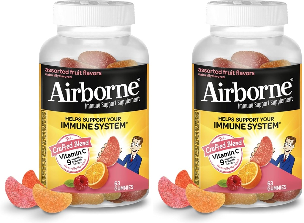 Vitamina C 750mg (por servicio) - Gaviotas de frutas surtidas (63 Cuenta en botella), Suplemento de apoyo sin gluten con vitaminas C E, selenio (Pack of 2)