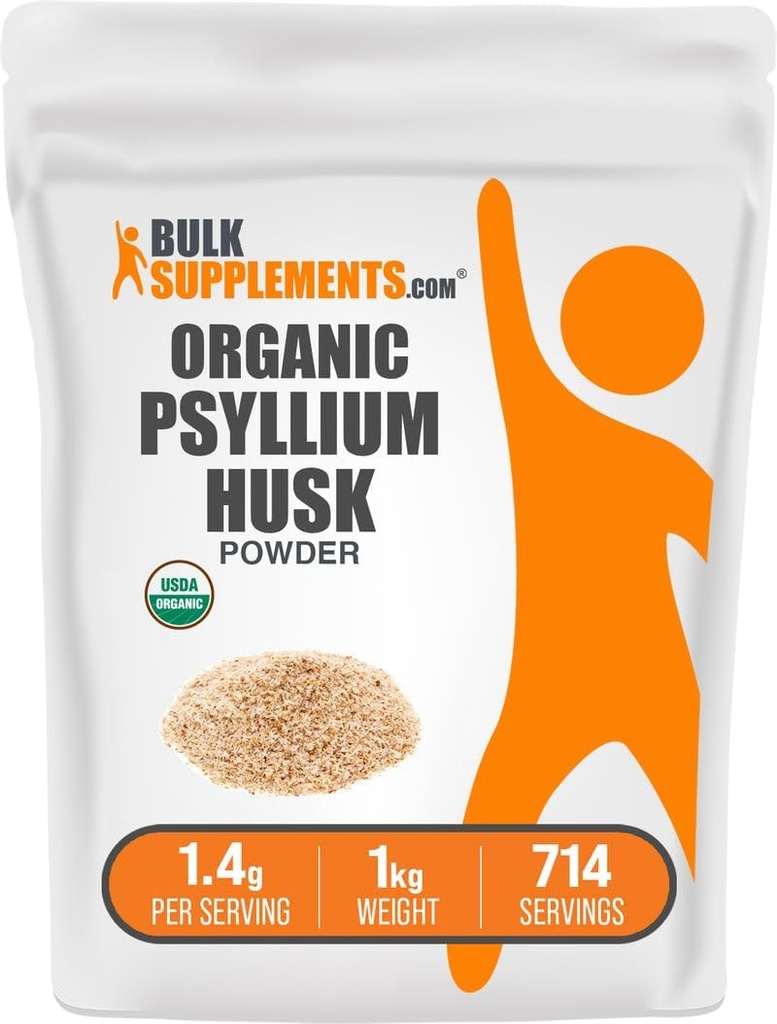 BulkSupplements.com Orgánica Psyllium Husk Powder - Psyllium Husk Polvo para Hornear, Suplemento de fibra - Gluten Gratis, 1.4g por Serving, 1kg (2.2 libras) (Pack of 1)