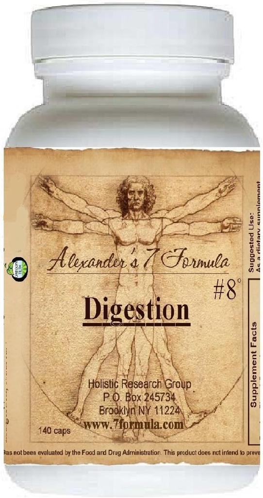 Digestión & Stomach #8 Fórmula se centra en la producción enzimática, la indigestión, la dispepsia, los trastornos intestinales, los gases, el cólico, la acidez. Suministro de 30 días