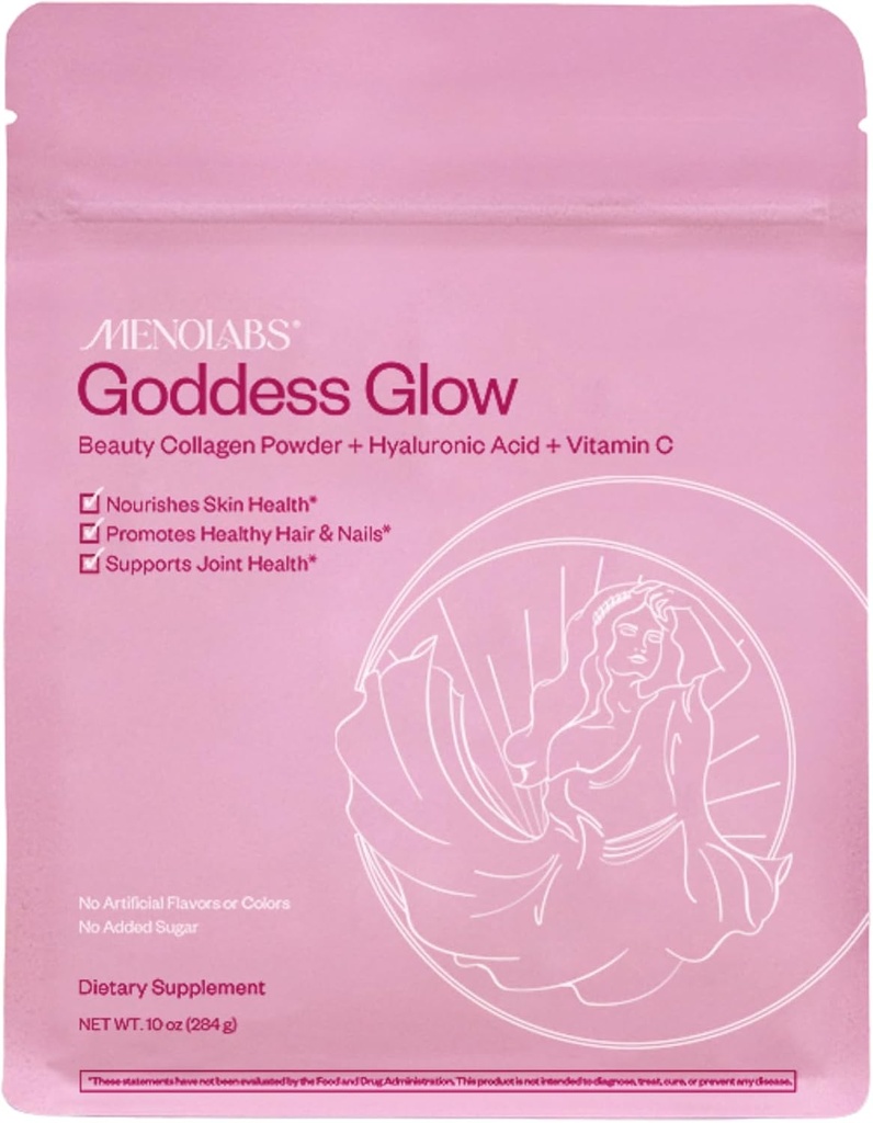 MENOLABS Goddess Glow Collagen Peptides Powder (Type I, III) - 14 Servings (280 g) - Menopause Supplements for Women with Hyaluronic Acid &amp; Vitamina C - Unflavored
