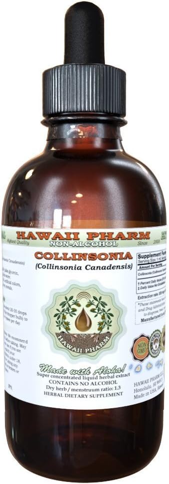 Collinsonia Alcohol-Free Liquid Extract, Collinsonia (Collinsonia Canadensis) Dried Root Glycerite Hawaii Pharm Natural Herbal Suplemento 4 oz