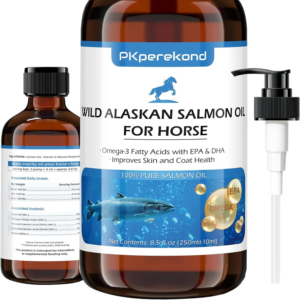 Salvaje Aceite de Salmón de Alaska para Caballos, Alivio de Itch, Petróleo de Pesca Omega 3 EPA+DHA Ácidos grasos, Esquí y Carne Suplemento para Caballos, Función de Soporte, Immune &amp; Heart Health