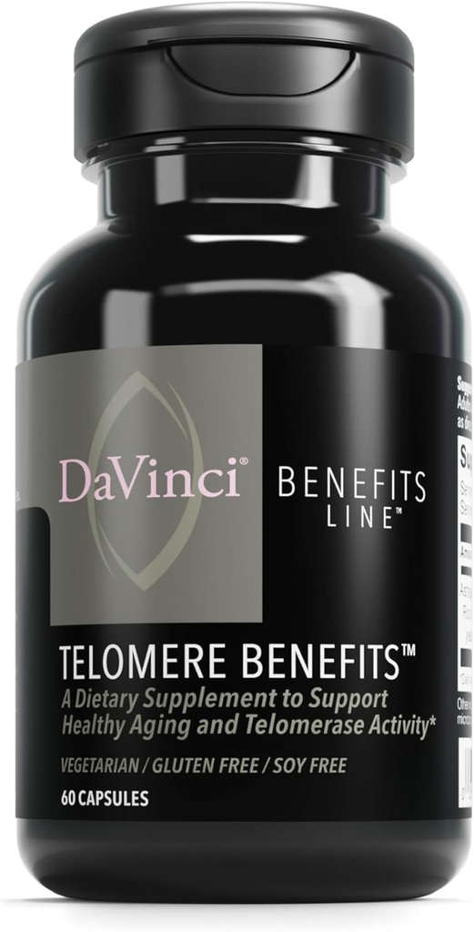 DAVINCI Labs Telomere Ventajas - Suplemento dietético para apoyar el envejecimiento saludable, los niveles antioxidantes, la memoria y la actividad telomerasa* - con Astragalus Root Extract - Gluten-Free - 60 cápsulas vegetales