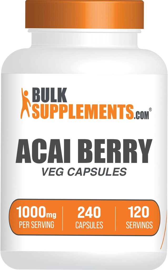 BulkSupplements.com Acai Berry Capsules - Acai Bery Supplement, for Immune Support, Acai Berry Extract 1000mg - Gluten Free, 2 cápsulas por Serving, 240 Conde (Pack of 1)