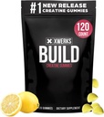 Xwerks Build Creatine Gummies para Hombres y Mujeres, 120 Cuenta, 100% Pure Creatine Monohydrate, Lemon Flavored Muscle Building Gummies 4g Por Serving, Pre Workout Anti Melting, 5000mg Total Creatine