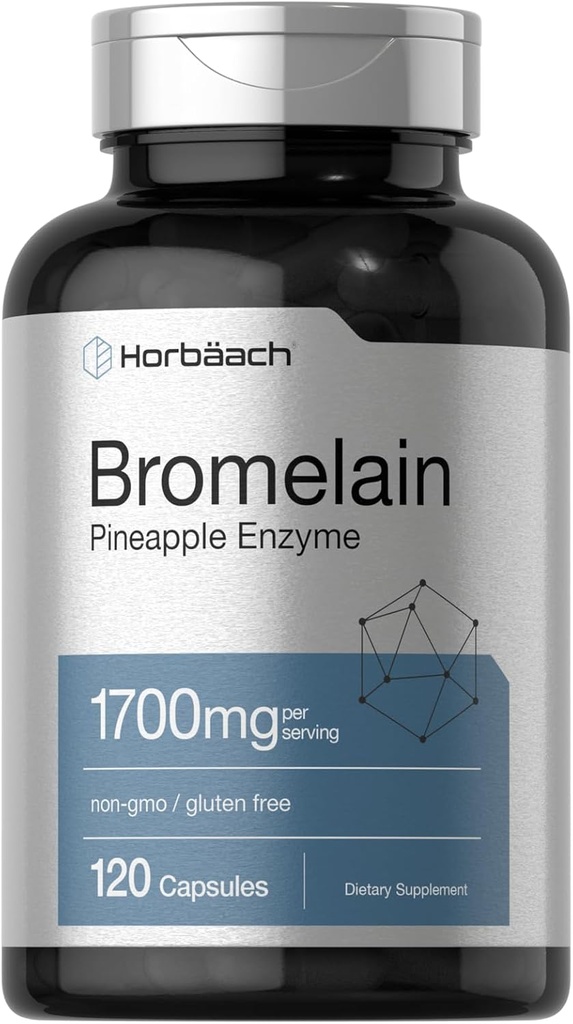 Horbäach Bromelain 1700 mg  120 Capsules ← Apoyo Digestivo Salud Silencio Pineapple Enzyme Suplemento Silencio No GMO, Gluten Free