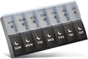 Gran organizador de píldoras 2 veces al día, caja de píldoras semanales, caja de píldoras AM PM, Contenedor de píldoras de día 7 días, dispensador de medicina de caso de vitamina dos veces al día (Negro &amp; Blanco)