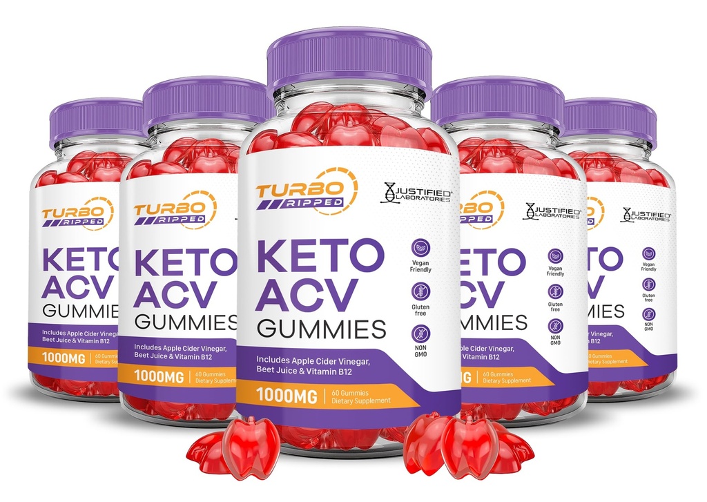 (5 Pack) Turbo Ripped Keto ACV Gummies Advanced Formula 1000MG Turbo Ripped Keto Gummies Apple Sider Vinegar Formulado con Pomegranate Beet Juice Powder B12 Vegan Non GMO 300 Gummys