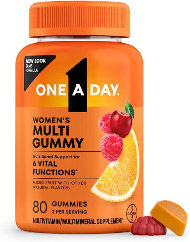 One A Day Womens Multivitamin Gummy - Gummy Vitaminas para Mujeres con Biotina, Zinc, ácido fólico, Iodine Vitamin Gummies, Chewable Multivitamin, 80 Cuenta (Packaging May Vary)