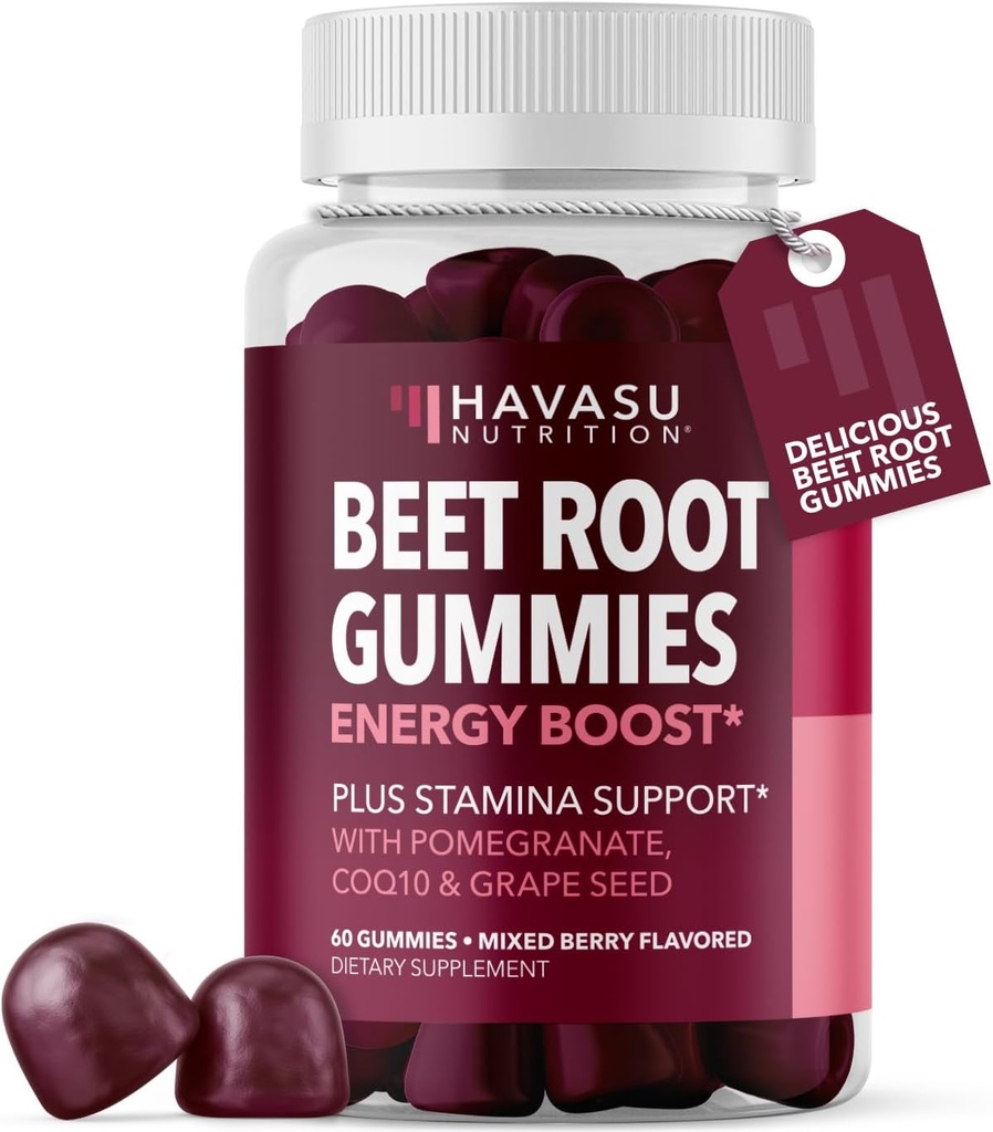 Beet Root Gummies with COQ10 & Pomegranate - Nitric Oxide Supplement for Men and Women - Beetroot for Endurance, Performance, Recovery - Vegan, Non-GMO, Gluten Free - Mixed Berry Flavor, 60 Conde