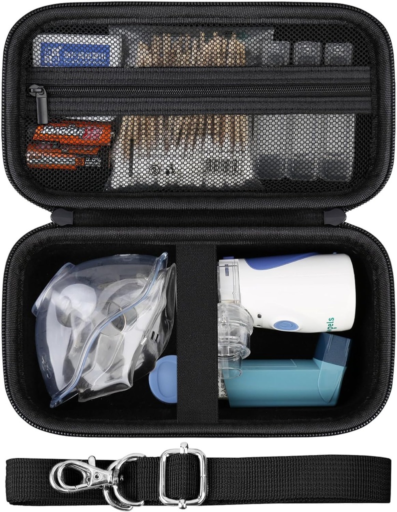 Caja dura para Nebulizadores portátiles de malla inhalador Spacer Nebulizadores Máquina para uso doméstico para adultos &amp; niños, bolsa protectora con bolsillo de malla para cable y batería USB, negro