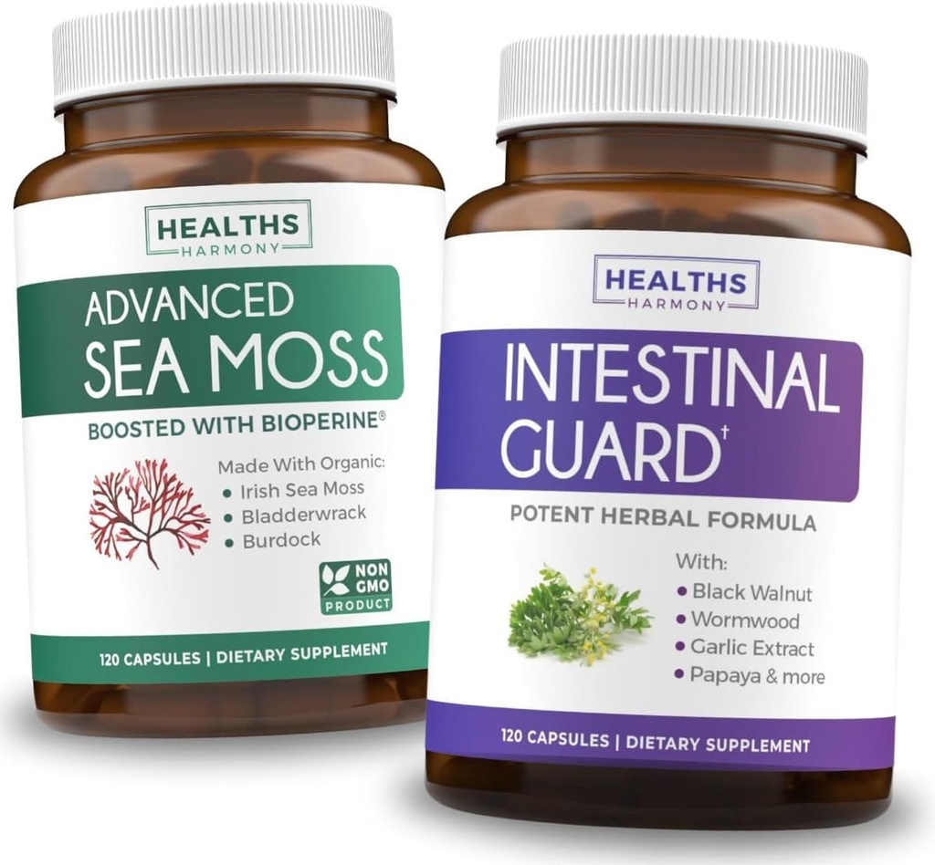 Intestinal Guard " Irish Sea Moss (2-Month Supply) Guard " Moss Fusion Bundle - Intestinal Guard (120 cápsulas) Potent Natural Formula and Organic Irish Sea Moss (120 cápsulas) Raw Vegan Supplement