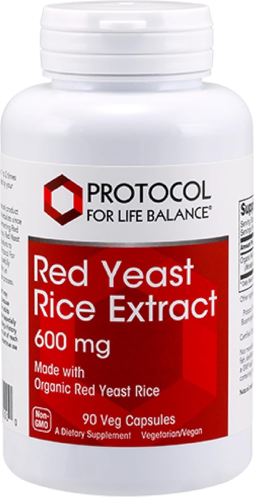 Protocolo Rice de levadura roja 600 mg - Hecho con arroz de levadura roja orgánica - sin lácteos de huevo gratis - 90 cápsulas de verduras
