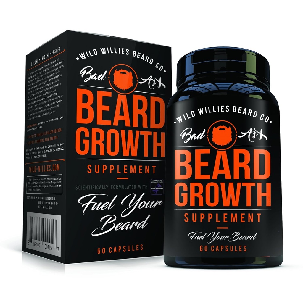The Manskape Co Beard Growth Vitamins for Men by Wild Willies - Naturally Faster Hair Growth - 60 Capsules with Biotin - Grow a Thicker, Fuller Beard and Mustache Today