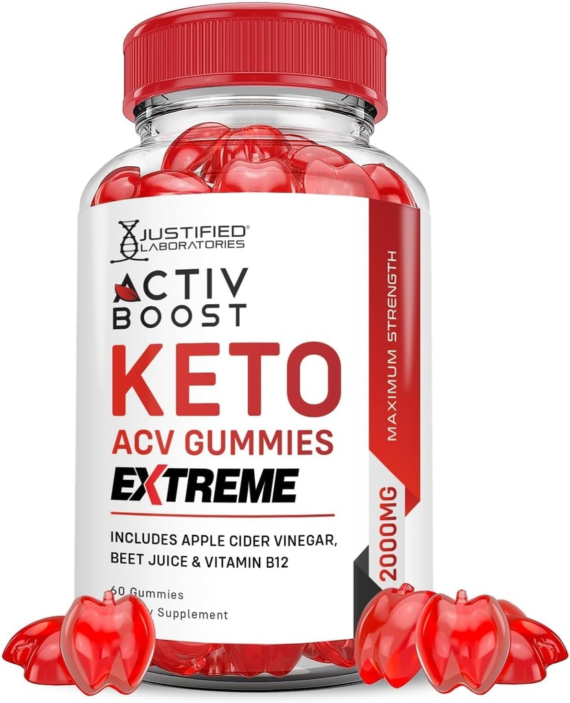 Justified Laboratories Activboost Keto Acv Gummies Extreme 2000MG Active Boost Keto Gummies Apple Cider Vinegar Activ Boost Formulado con Powder Pomegranate Beet B12 Vegan No GMO 60 Gummys