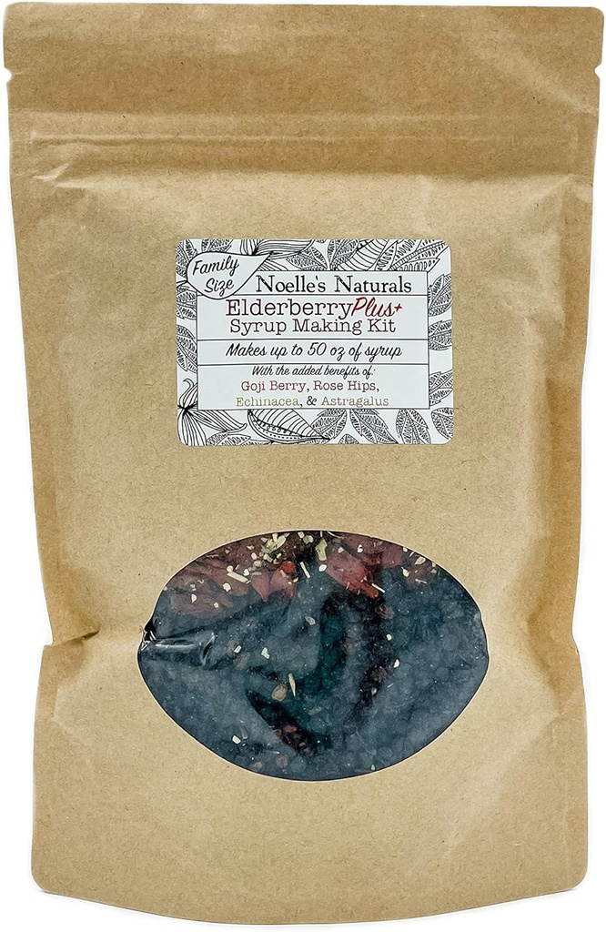 Elderberry Plus+ Family Size, Elderberry Syrup Making Kit - Hace 50 oz - Incluye bolsa de vaca gratis - Sólo tiene que añadir su propia miel - fácil de hacer en casa - ingredientes naturales y orgánicos