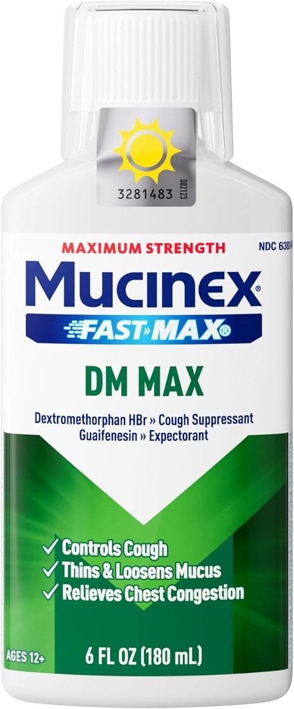 Mucinex DM Max Liquid Cough " Cold Medicine for Adults, Cold and Flu Medicine for Excess Mucus Relief, Guaifenesin " Dextromethorphan Expectorant " Decongestant for Adults, Dr Recommended, 6.0 Fl Oz