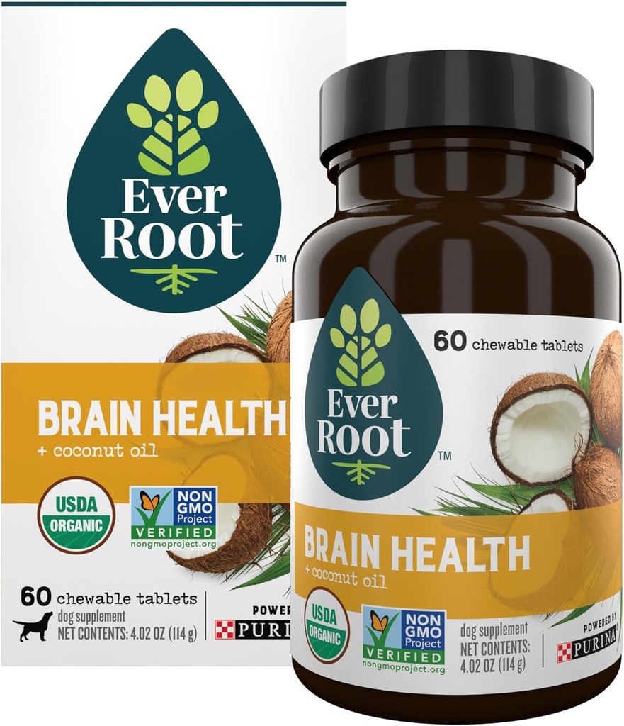 Suplementos de perros Everroot alimentados por Purina Brain Health Tablas con aceite de coco - 4.02 oz. Canister