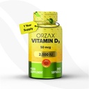 ORZAX Vitamina D3 2000 iu (50 mcg) – No GMO, Gluten Free, Sugar Free, Dairy Free – 1 año de suministro para la función del músculo fuerte y soporte de inmunológico – Mood Suplemento para el bienestar (360 Softgel)