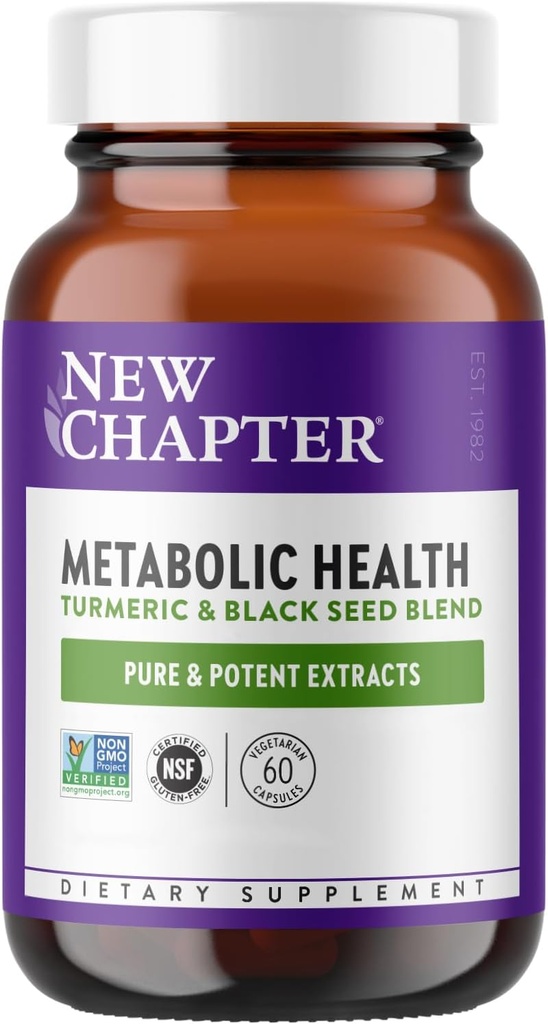 New Chapter Metabolic Health, Golden Black Seed, Black Seed Oil + Turmeric for Healthy Mood, Healthy Weight - 60 ct Vegetarian Capsule