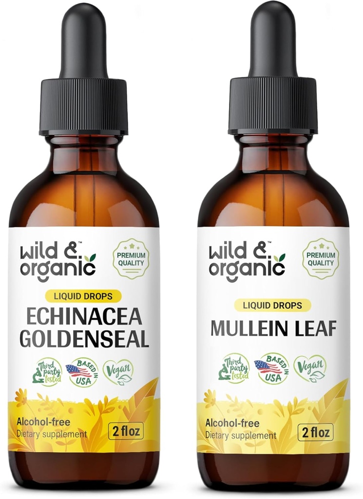 Wild &amp; Organic Echinacea Goldenseal Tintura 2 fl oz &amp; Mullein Tincture 2 fl oz