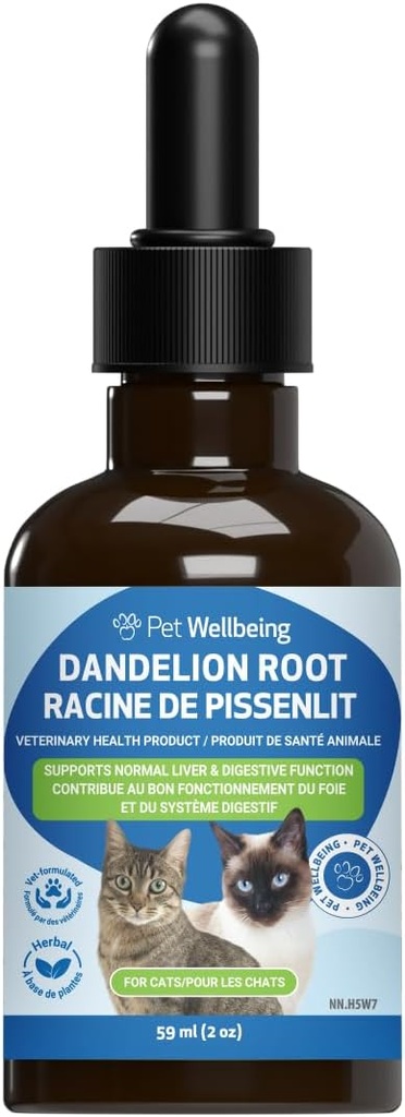 Mascotas de bienestar Dandelion Root for Cats - Salud del hígado, Función Digestiva, Apoyo al azúcar en sangre, Orgánica certificada - Suplemento Herbal Formulado Veterinario 2 oz (59 ml)