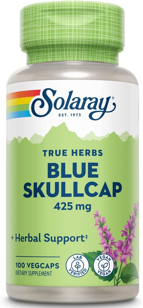 SOLARAY Blue Skullcap 425mg  Whole Aerial  sometida Healthy Mood and Normal GABA Activity Support ← Vegan  100 VegCaps